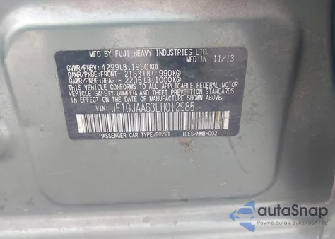 2014 Subaru Impreza 2.0I из США, поврежденный, VIN JF1GJAA63EH012985